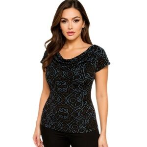 A Line Black Geometric Cowl Neck Blouse — Size S